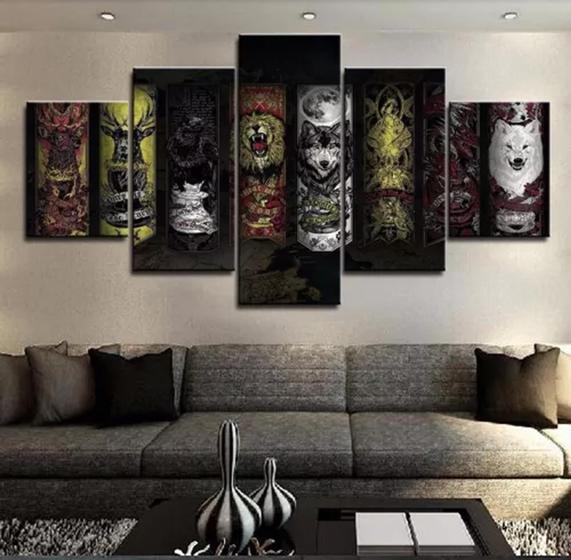 Imagem de Quadro Decorativo Sala 5 Partes Game Of Thrones Animais