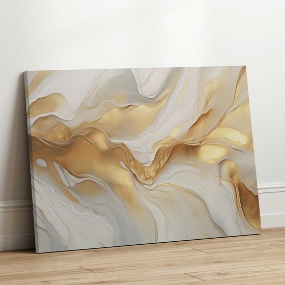 Imagem de Quadro Decorativo Sala Jantar Quarto Abstrato Dourado Branco Mármore Grande Escritório Hall