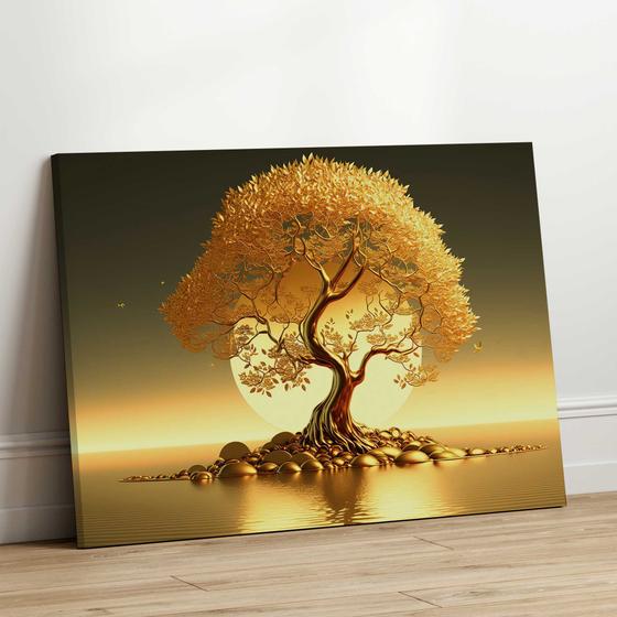 Imagem de Quadro Decorativo Sala Jantar Quarto Arvore Dourada Horizontal Grande Escritório Hall