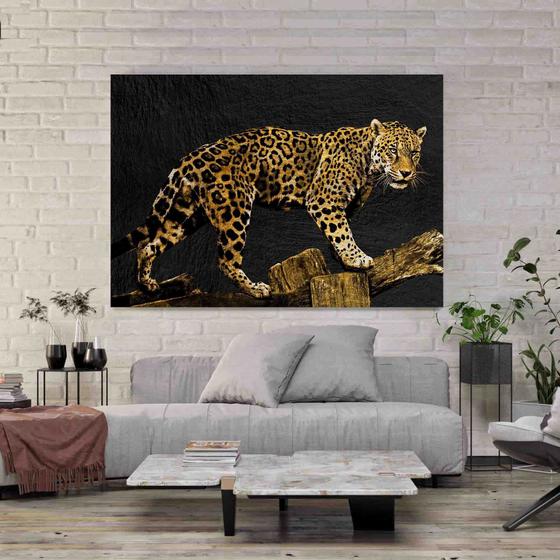 Imagem de Quadro Decorativo sala   LeoParaardo Arte Dourada  60x40 Quadro Quarto Hall Cozinha