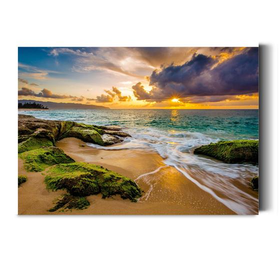 Imagem de Quadro Decorativo Sala  Praia Fim de tarde Sol 40x60