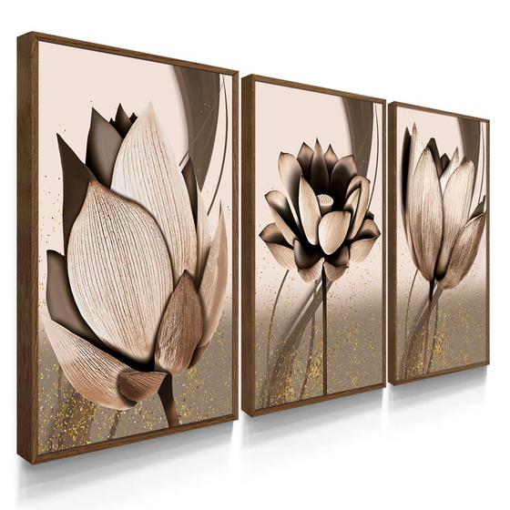 Imagem de Quadro Decorativo Sala Quarto Flor Platina Abstrato Trio