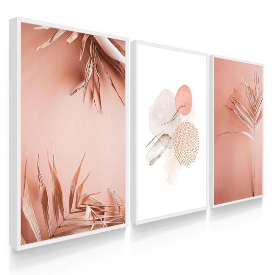 Imagem de Quadro Decorativo Sala Quarto Rosé e Branco Abstrato