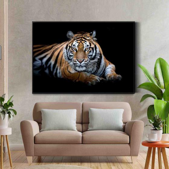 Imagem de Quadro Decorativo Sala   Tigre Fundo Preto 130x90