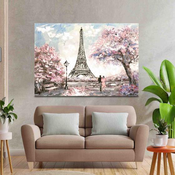 Imagem de Quadro Decorativo Sala   Torre Eiffel Rosa Arte 90x60