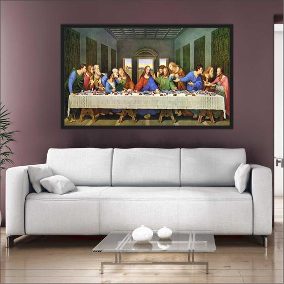 Imagem de Quadro Decorativo Santa Ceia Jesus Apóstolos  Com Moldura