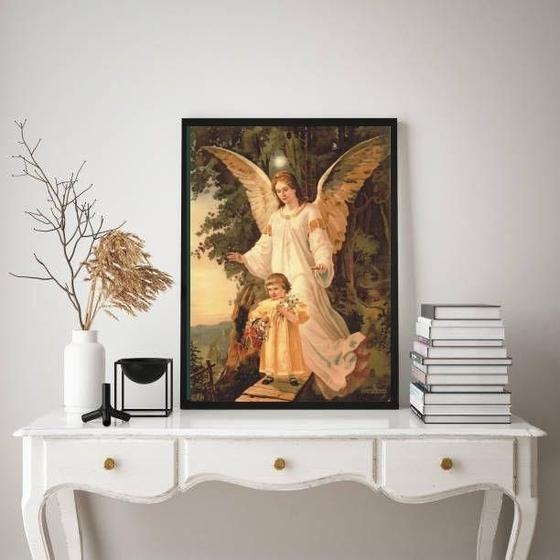 Imagem de Quadro Decorativo Santo Anjo Da Guarda 45X34Cm - Com Vidro