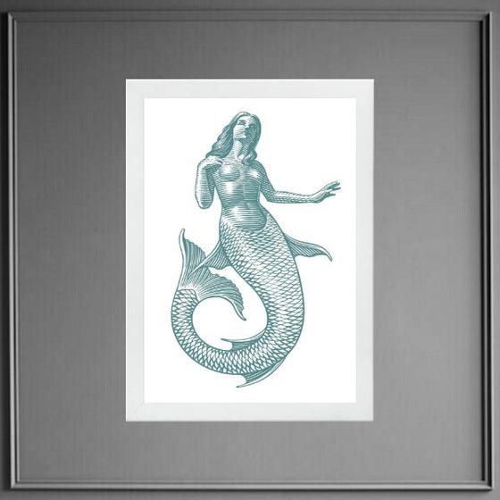 Imagem de Quadro Decorativo Sereia Minimalista 24x18cm - com vidro