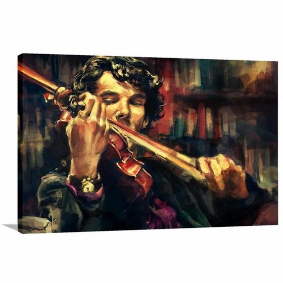 Imagem de Quadro decorativo Sherlok Holmes Violino com Tela em Tecido