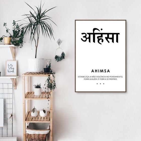 Imagem de Quadro Decorativo Significado Sanscrito, Ahimsa Moldura Filete, Marrom Cafe
