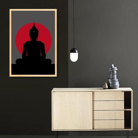 Imagem de Quadro Decorativo Silhueta Buda Meditando Moldura Caixa, Marfim