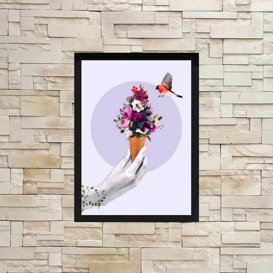 Imagem de Quadro Decorativo Sorvete Com Flores 45x34cm - com vidro