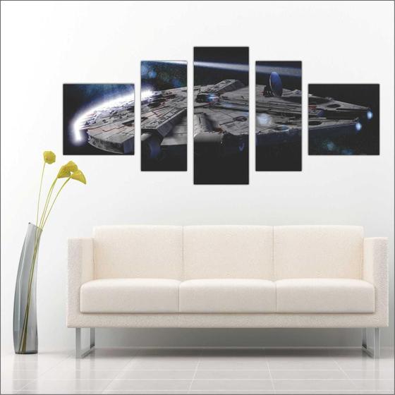 Quadro Decorativo Star Wars Nave Millenium Falcon Mosaico 5 Peças GG5 Menor preço em Quadro Decorativo Star Wars Nave Millenium Falcon Mosaico 5 Peças GG5