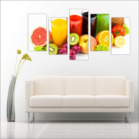 Imagem de Quadro Decorativo Sucos Frutas Bebidas Gourmet Restaurantes Decorações Salas 5 peças com Moldura