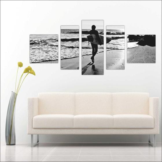 Menor preço em Quadro Decorativo Surf Surfista Onda Praia Mar Mosaico 5 Peças T1