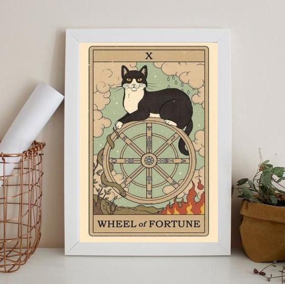 Imagem de Quadro Decorativo Tarot Roda da Fortuna Gato 45x34cm - Vidro