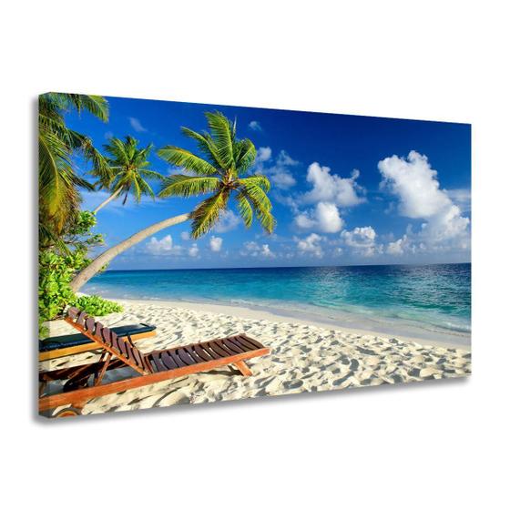 Quadro Decorativo Tela Grande Praia Mar Coqueiro Paisagem Sala Quarto Escritório Tecido Canvas 55x90cm Menor preço em Quadro Decorativo Tela Grande Praia Mar Coqueiro Paisagem Sala Quarto Escritório Tecido Canvas 55x90cm