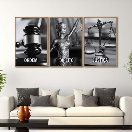 Imagem de Quadro Decorativo Temático Direito Deusa da Justiça com 3 Telas 50x75 ou 60x90 para Escritório Sala Lavabo