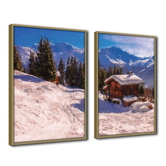Imagem de Quadro Decorativo Textura CX Alta 2 un 40x60 Casa na Neve