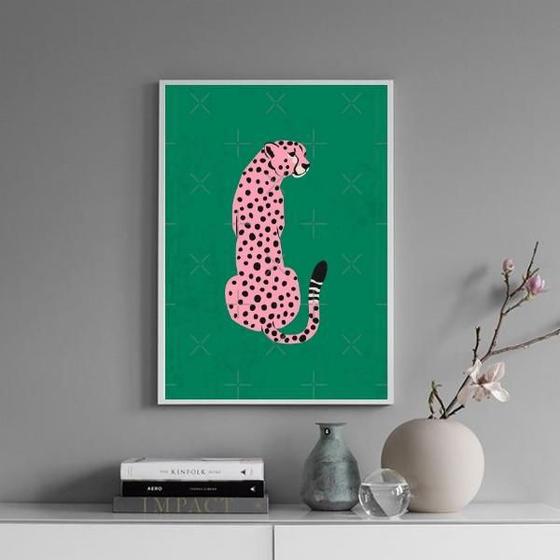 Imagem de Quadro Decorativo The Pink Leopard 33X24Cm - Com Vidro