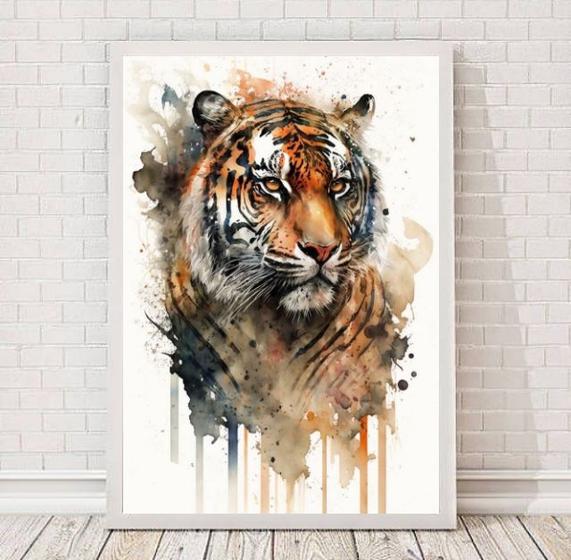 Imagem de Quadro Decorativo Tigre Aquarela 33x24cm - com vidro