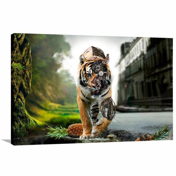 Imagem de Quadro decorativo Tigre Robotico Animais com Tela em Tecido