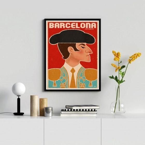 Imagem de Quadro Decorativo Toureiro Barcelona 33x24cm - Vidro e Moldura Branca