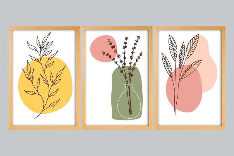 Imagem de Quadro Decorativo Triplo Escandinavo Plantas