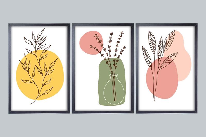 Imagem de Quadro Decorativo Triplo Escandinavo Plantas