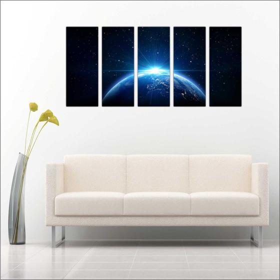 Imagem de Quadro Decorativo Universo Planetas Espaço Galáxias Terra Lua Mosaico 5 Peças GG7