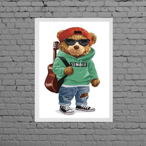 Imagem de Quadro Decorativo Urso Músico 45x34cm - com vidro