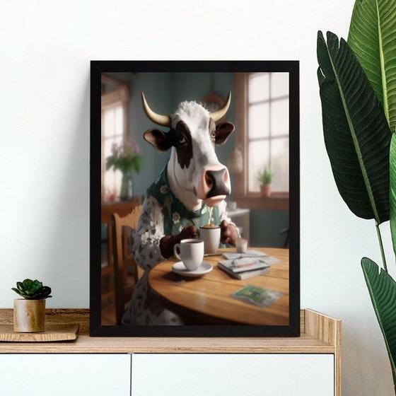 Imagem de Quadro Decorativo Vaca Tomando Café 45x34cm