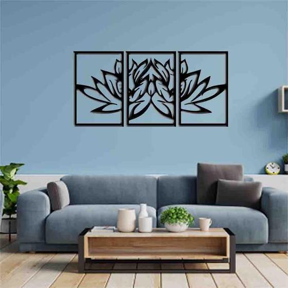 Imagem de Quadro Decorativo Vazado Flor De Lótus MDF 3mm Preto