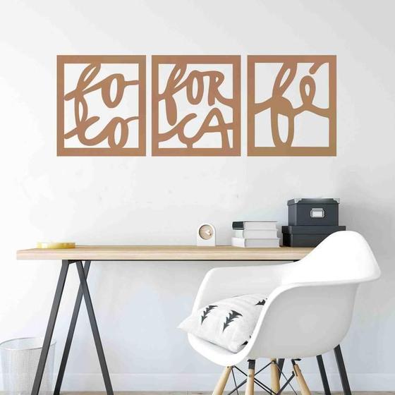 Imagem de Quadro Decorativo Vazado Foco, Força E Fé MDF 3mm Branco