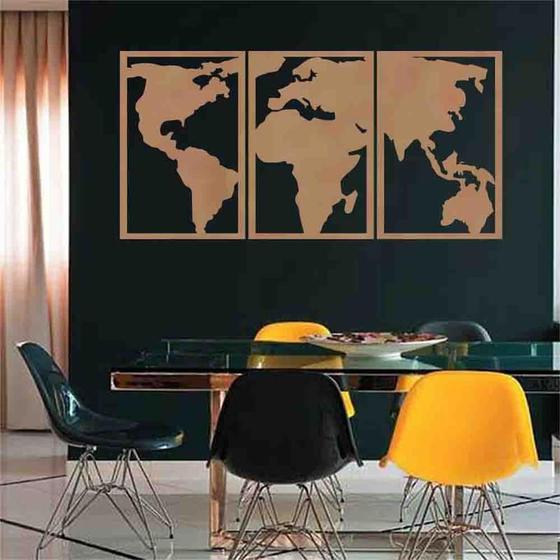 Imagem de Quadro Decorativo Vazado Mapa Mundi MDF 6mm Marrom