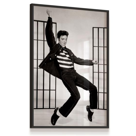 Imagem de Quadro Decorativo Vidro Elvis Presley Cantor Preto e Branco Dançando 43x63 