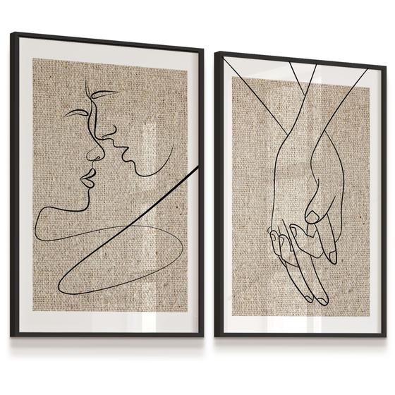 Imagem de Quadro Decorativo Vidro Rosto e Mãos Delicadas Traços Minimalista 43x63