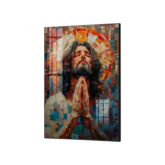 Imagem de Quadro Decorativo Vinil com Vidro Jesus Quadriculado 100x70