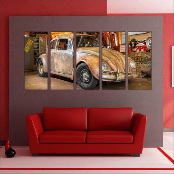 Quadro Decorativo Vintage Carros Fusca Mosaico Com 5 Peças GG9 Menor preço em Quadro Decorativo Vintage Carros Fusca Mosaico Com 5 Peças GG9