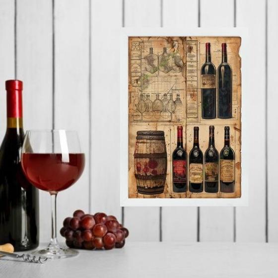 Imagem de Quadro Decorativo Vintage Garrafas De Vinho 33x24cm