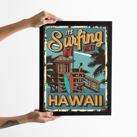 Imagem de Quadro Decorativo Vintage Surf Hawaii 33x24cm - com vidro