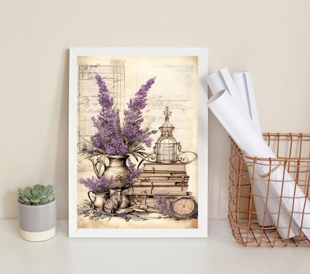 Imagem de Quadro Decorativo Vintage Vaso Lavanda 33x24cm - com vidro