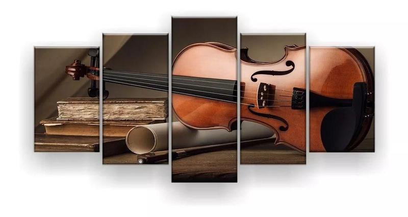 Imagem de Quadro Decorativo Violino Livros 129x61 Sala Quarto