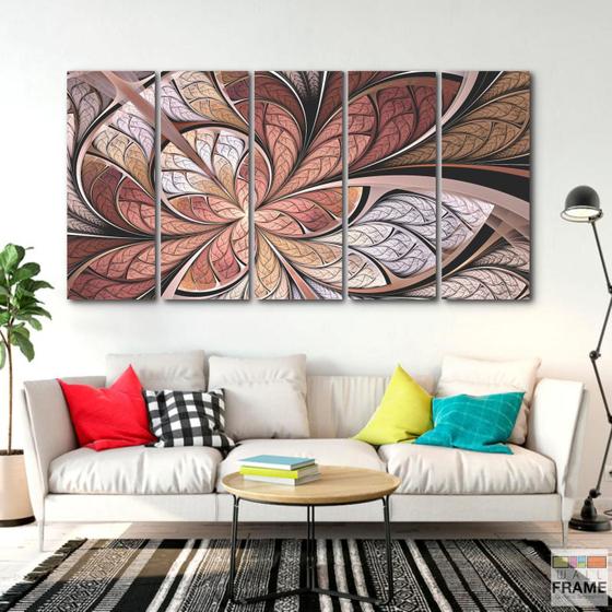 Imagem de Quadro Decorativo - Vitral Rose  -Tela em Tecido 5 peças