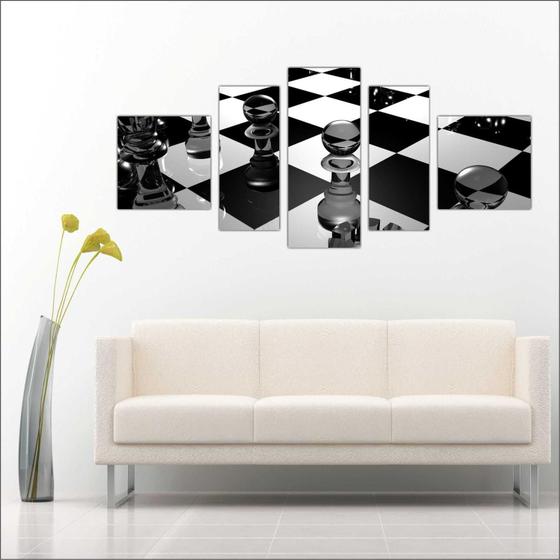 Imagem de Quadro Decorativo Xadrez Jogos Mosaico Com 5 Peças TT1