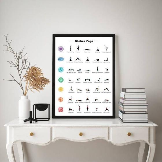 Imagem de Quadro Decorativo Yoga Chakras Posições 33x24cm - com vidro