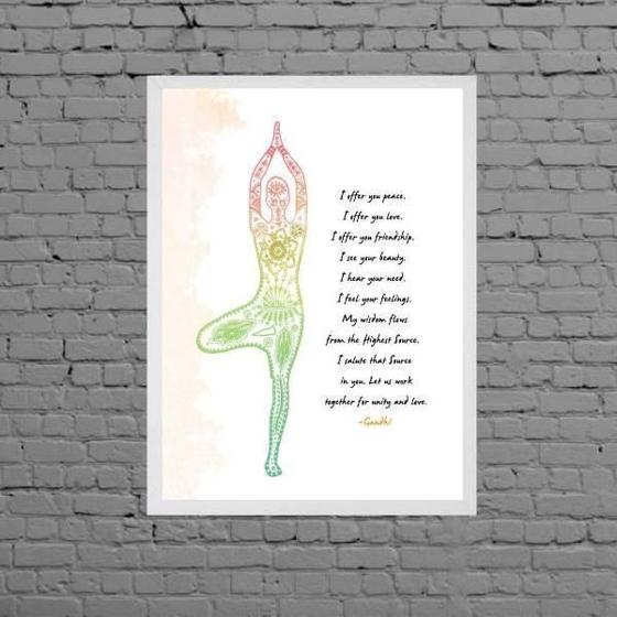 Imagem de Quadro Decorativo Yoga Frase Gandhi 33X24Cm - Com Vidro