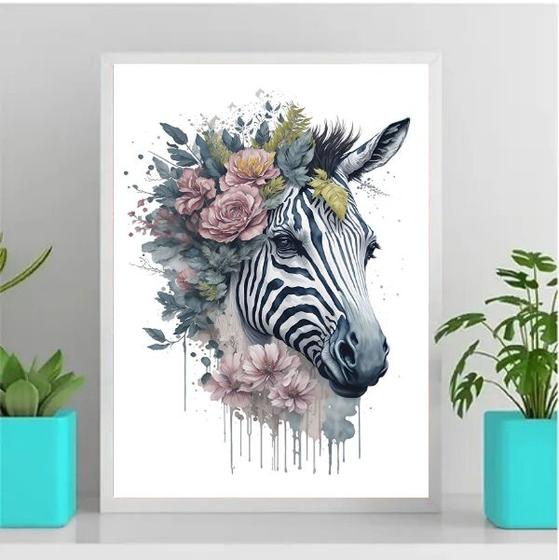 Imagem de Quadro Decorativo Zebra Aquarela 33x24cm - com vidro