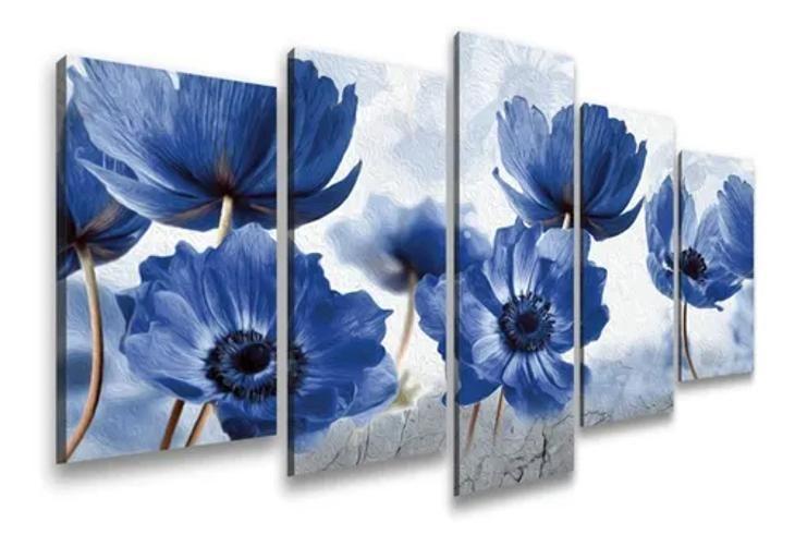 Imagem de Quadro Decorativos Sala Quarto Flor Pintura Florais Azul