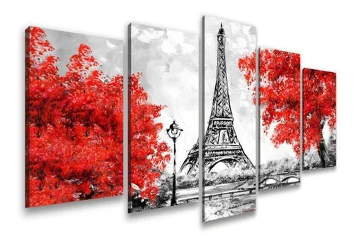 Imagem de Quadro Decorativos Sala Quarto Paris Torre Eiffel Vermelho